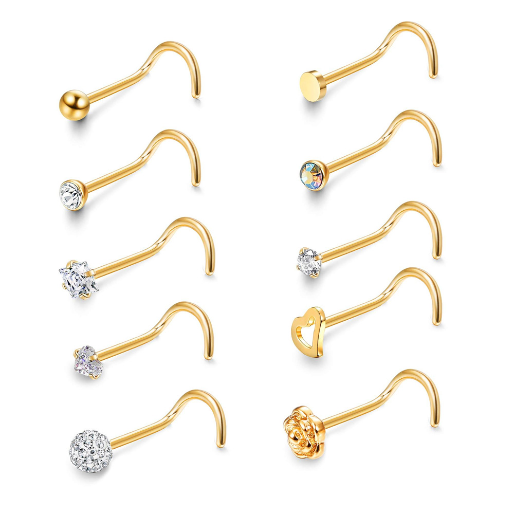 Body Jewelry For Sensitive Skin - FASACCO 1Pc Stainless Steel Screw Nose